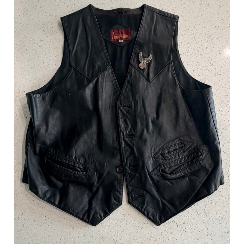 Vintage Harley Davidson Black Leather Vest Size 44